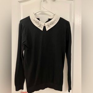 vila milano • size M • black long sleeve with white jeweled collar